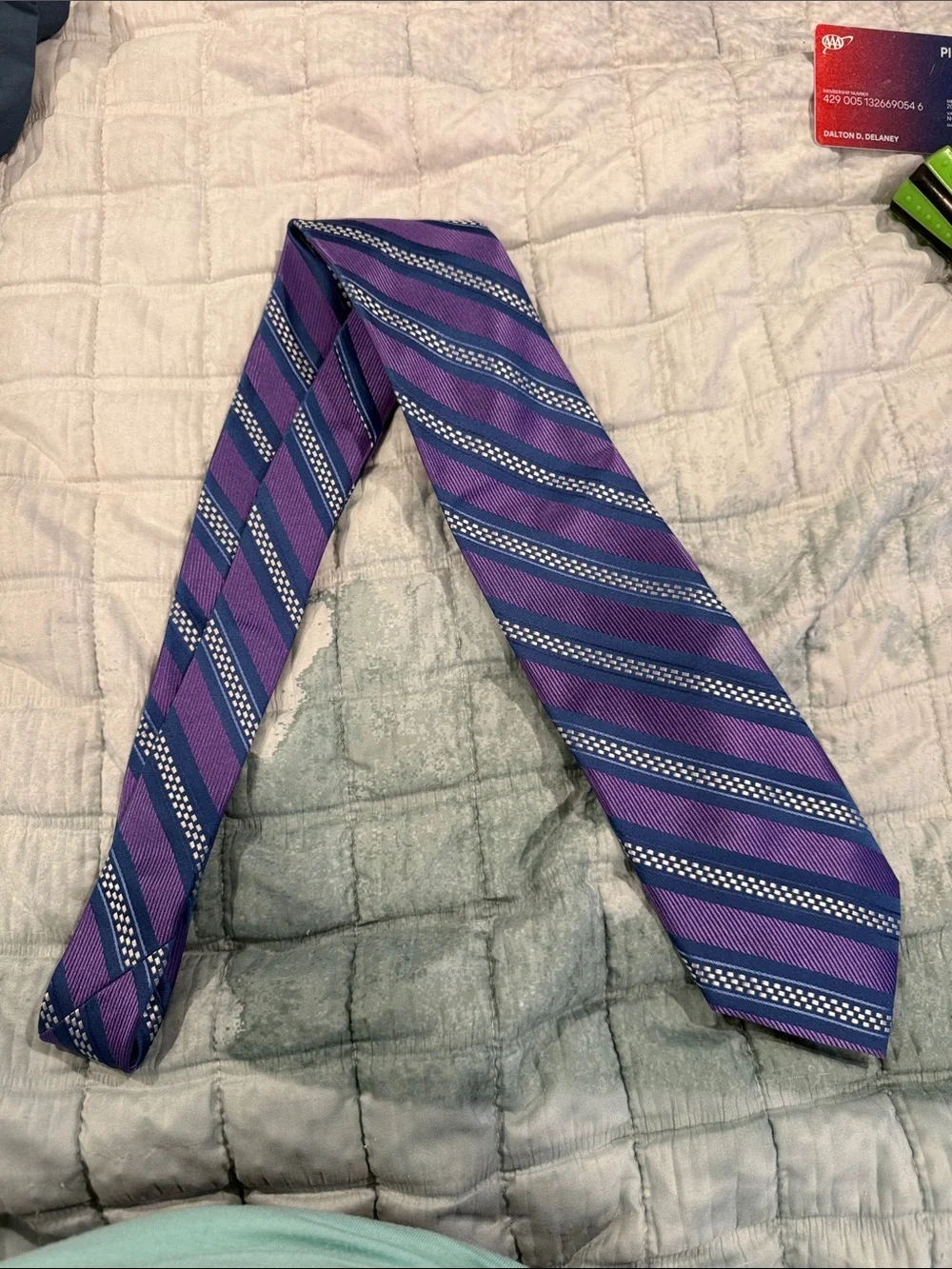 Purple Striped Men's Tie with Navy and White Accents